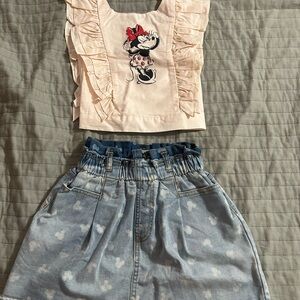 Kids Ruffle Top and Denim Skirt Set